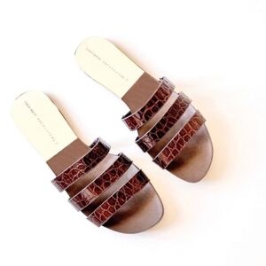 Zara Brown Animal Embossed Leather Slides